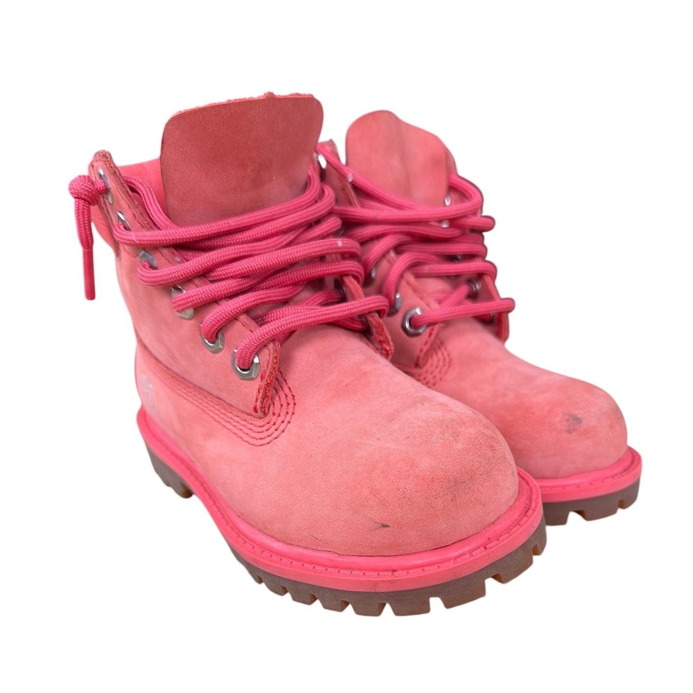 Timberland 6 Inch Premium Pink Nubuck Waterproof Boots Kid Size 9 A11I2